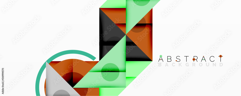 Aufkleber Abstract geometric composition with intersecting triangles, circles, and gradients, creating a dynamic layered pattern with depth and contrast