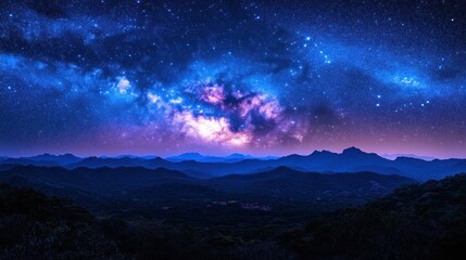 Milky Way Galaxy Over Majestic Mountains: A Nighttime Landscape