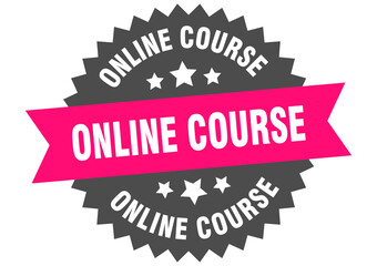 online course. online course round pink label isolated on transparent background