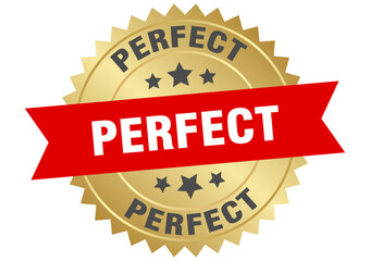 perfect. perfect round red and gold label isolated on transparent background