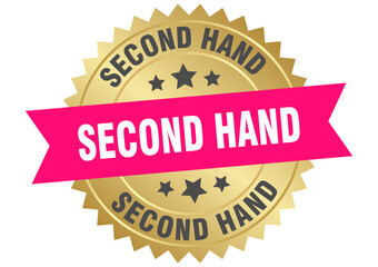 second hand. second hand round pink and gold label isolated on transparent background