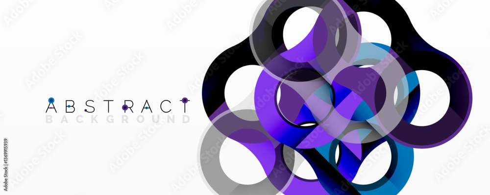 Poster Abstract geometric pattern with interlocking circular and tubular shapes featuring smooth gradients, sharp contrasts, and dynamic layering