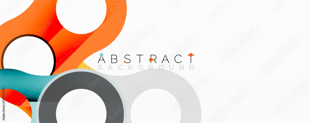 Poster Abstract geometric pattern with interlocking circular and tubular shapes featuring smooth gradients, sharp contrasts, and dynamic layering