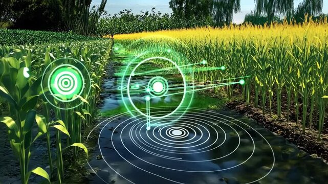 Utilizing advanced sensor technology for monitoring crop growth, water levels, and nutrient distribution in corn fields, enhancing irrigation and sustainable farm management