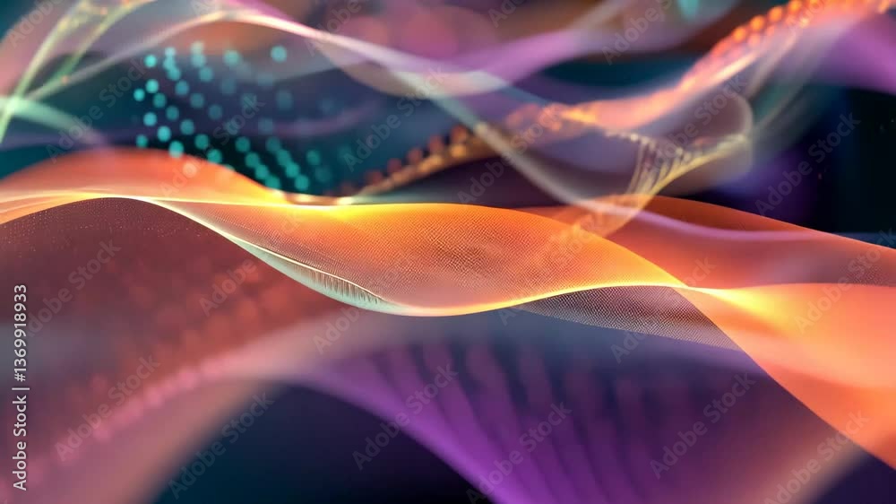 Poster vibrant waves of color intertwine in a digital landscape, creating a mesmerizing display of lights a