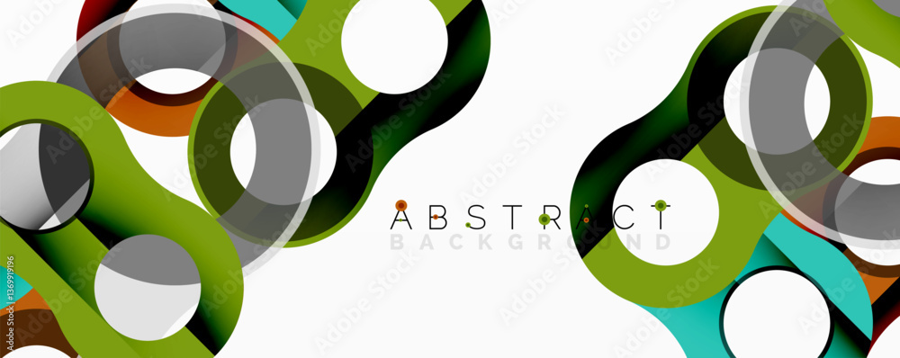 Poster Abstract geometric pattern with interlocking circular and tubular shapes featuring smooth gradients, sharp contrasts, and dynamic layering