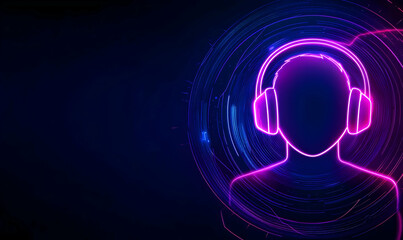 Obraz premium Futuristic Neon Headphones with Abstract Sound Waves Background