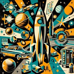Retro Futuristic Space Age Collage Illustration