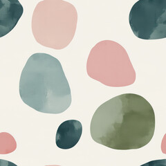 Abstract watercolor shapes in muted green, pink, and blue tones on light background, Minimalist Textile Seamless Pattern Background