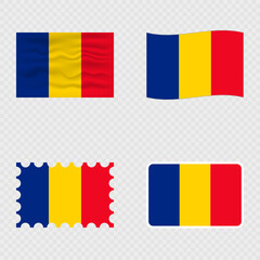 Romania national flag in four different styles.