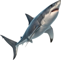 Obraz premium Massive Megalodon shark swims through ancient ocean depths.