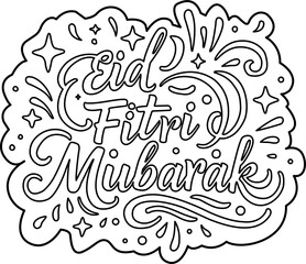 Eid Al Fitr Mubarak hand drawn lettering stickers