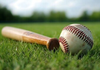 Baseball on grass field