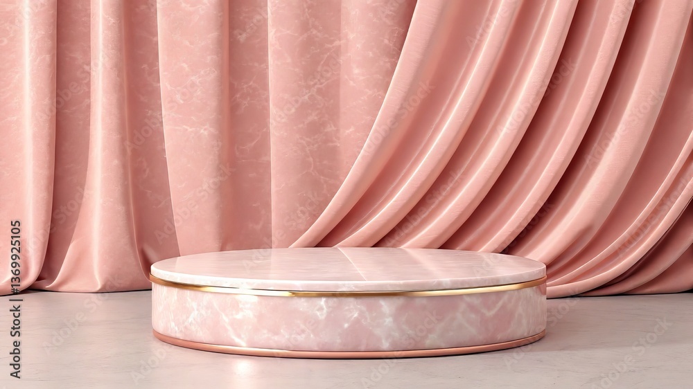 Poster elegant pink backdrop with circular platform for presentations or displays.