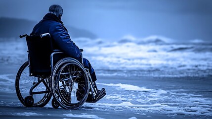 Obraz premium Disabled man beachside contemplation
