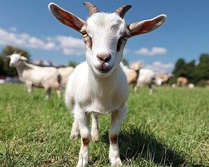 Obraz premium Curious Kid Goat in Pasture