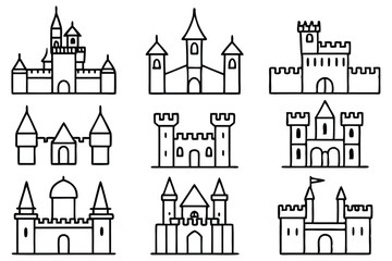 Fototapeta premium Castle line art illustration for medieval design book (3)