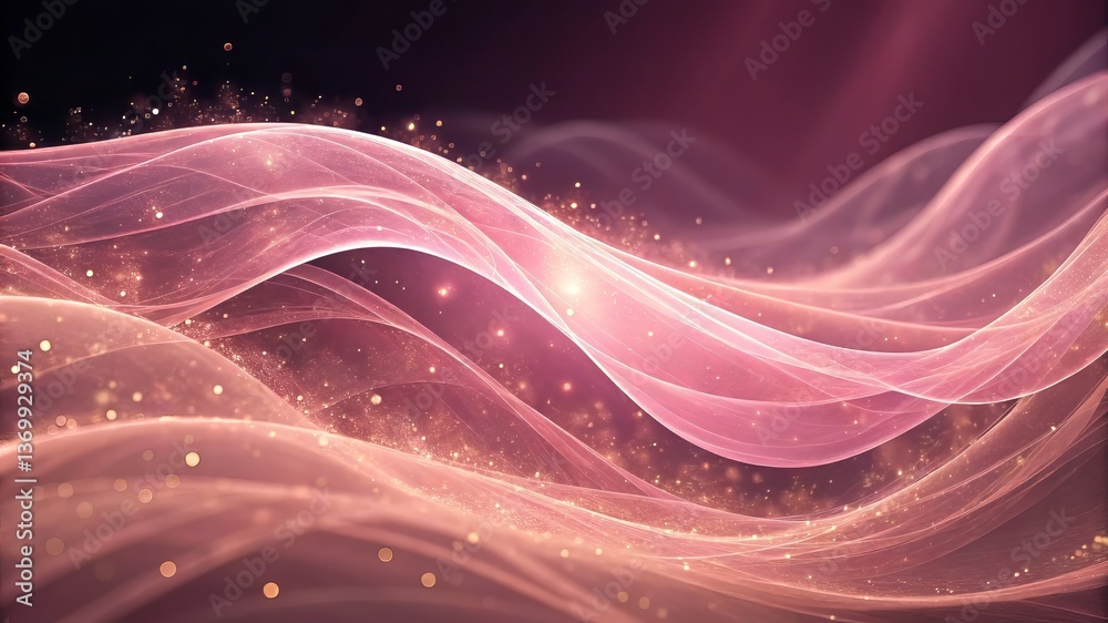 Leinwandbilder flowing abstract waves with sparkling elements in soft pink tones.