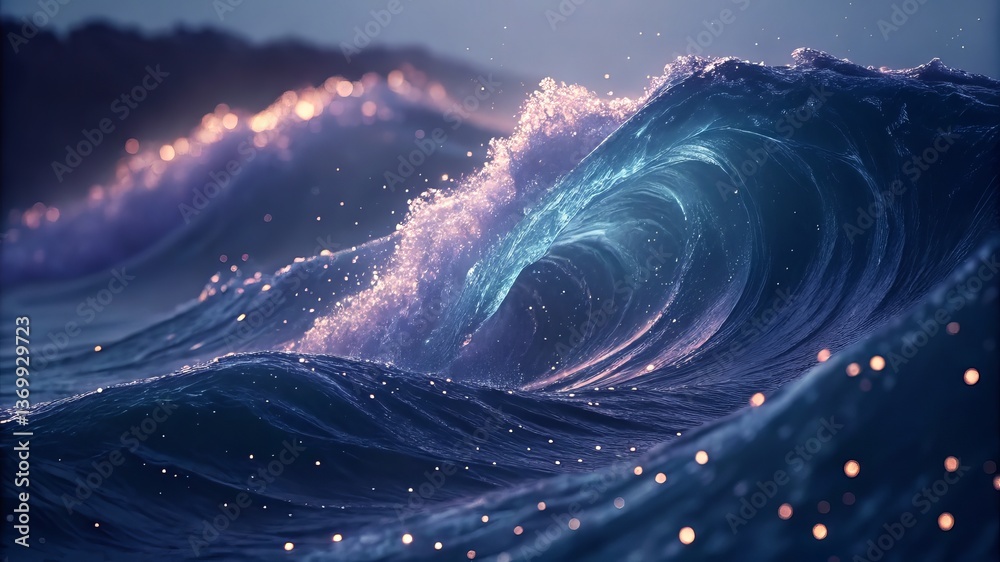 Aufkleber dynamic ocean waves illuminated by soft light reflections.