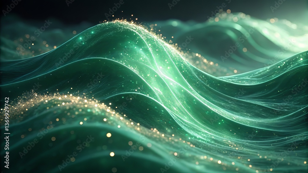 Poster vibrant waves with sparkling details in a tranquil ocean scene.
