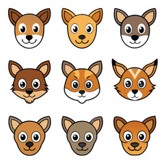 Fototapeta premium Cute funny cartoon cat and dog animal heads vector illustration set