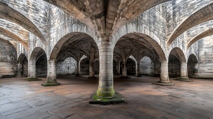 Ancient Stone Arches, Cathedral Interior