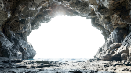 Seascape Cave: The view from inside a cave leads to the bright light outside, where water washes in front. 