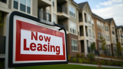 Obraz premium Apartment complex showcasing a now leasing sign for prospective tenants