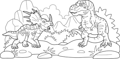 Prehistoric dinosaur battle, coloring book for kids