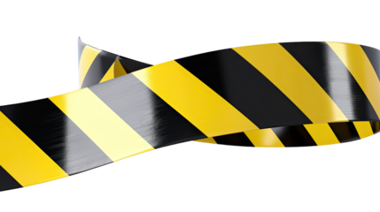 Caution Tape: Diagonal yellow and black stripes of caution tape, symbolizing warning, danger, and restriction, presented in a high-angle perspective.