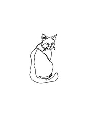 a silhouette of cat sitting in one line art