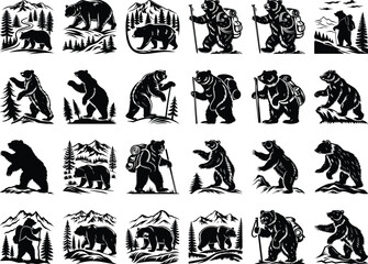 Obraz premium Bear Hiking Silhouette Cut Files