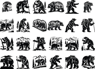 Obraz premium Bear Hiking Silhouette Cut Files