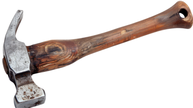 The Hammer's Close-Up: A weathered, close-up shot showcasing a classic hammer. The tool, a staple in construction and DIY projects, presents a visual study in design and utility.