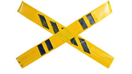 Caution Tape Crossing: A graphic representation of crossed caution tape, warning viewers of potential hazards, in a minimalist presentation.