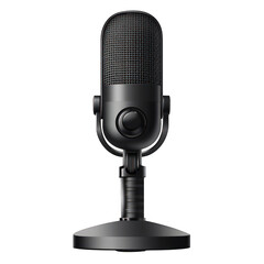 Realistic depiction of professional wireless video microphone, sleek compact design, isolated transparent PNG, clearly visible English labels.