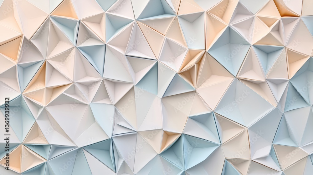 Poster Dynamic arrangement of soft pastel triangles showcases elegant abstract pattern with smooth gradients and a clean aesthetic