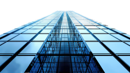 Skyward Gaze: Modern architectural marvel reaches for the heavens, a symphony of glass and steel under the vast expanse above. A striking display of urban development.