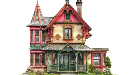 Elegant Victorian Home: A captivating Victorian house showcases intricate architectural details, ornate designs, and vibrant colors. It exudes timeless beauty, charm, and history.