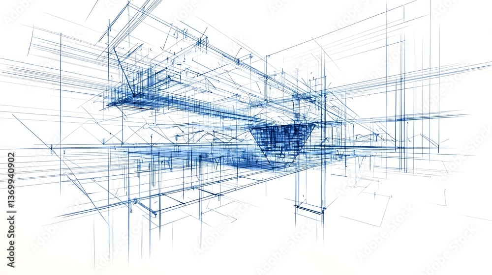 Poster A hand drawn technical blueprint showcasing an ambitious futuristic design for an innovative gravity defying bridge structure