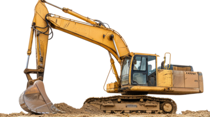 Heavy Machinery at Work: A vibrant shot of a heavy excavator, meticulously depicted in its working habitat, standing on earth, revealing the power and potential of construction.