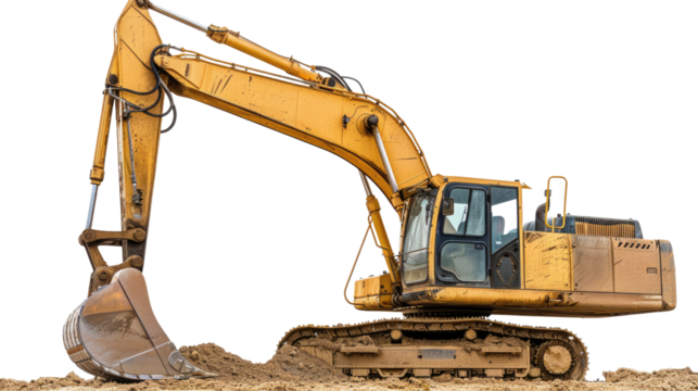 Heavy Machinery at Work: A vibrant shot of a heavy excavator, meticulously depicted in its working habitat, standing on earth, revealing the power and potential of construction.