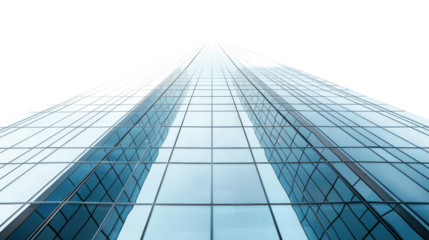 Skyward Ascent: Capturing the imposing upward perspective of a modern high-rise skyscraper, its reflective glass facade mirrors the expansive sky, creating an awe-inspiring architectural view.