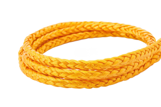 Close up of a coiled yellow rope Isolated on transparent background, PNG