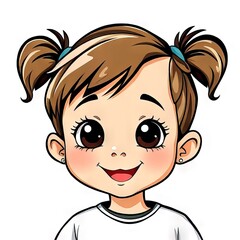 Obraz premium Cheerful young girl with pigtails smiling against a simple background