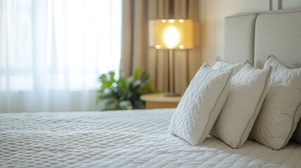 Fototapeta premium A hypoallergenic mattress protector placed on a memory foam mattress.