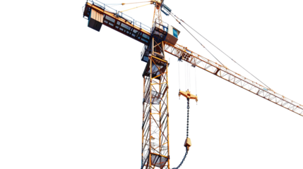 Construction Crane: A sturdy construction crane stands tall against a bright, empty sky, a symbol of progress and development, highlighting its mechanical precision and industrial presence.