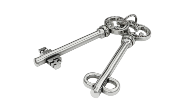 Vintage Keys: A close-up shot of vintage-style keys, intricately detailed and crafted from polished metal, symbolizing access, security, and the unlocking of potential.