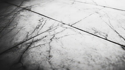Striking black and white marble floor. Intricate pattern, visible cracks, and a subtle tree shadow create a textured, elegant scene
