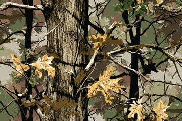 Vector real tree hunting camouflage seamless pattern texture. Vector camouflage. Camo pattern, hunting seamless pattern. hunting camo.